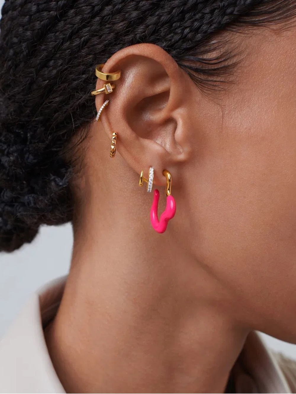 Missoma Pink and Gold Colored Squiggle Wavy Two Tone Enamel Medium Hoop Earrings